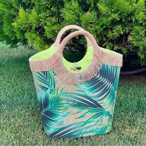Tropical Green Leaf Print Tote Bag
